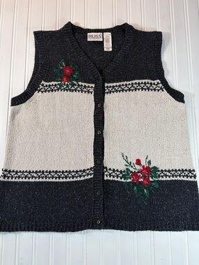 Vintage Sweater Vest with Floral Detail Size Large